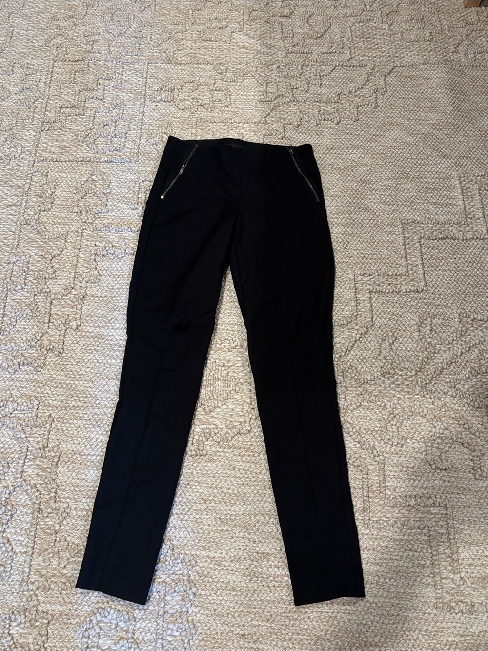 Theory Black Slim Ponte Zip-Front Pants
